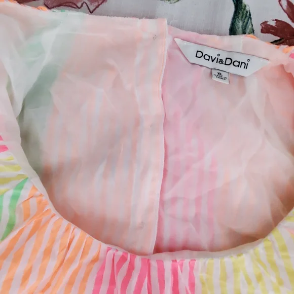 Davi & Dani Neon Bright Striped Romper. XL. - Picture 7 of 14